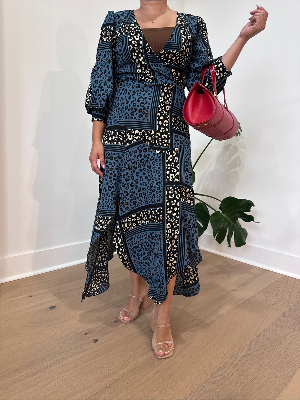 Liquorish Blue Leopard Print Midi Wrap Dress UK 8 EU 36